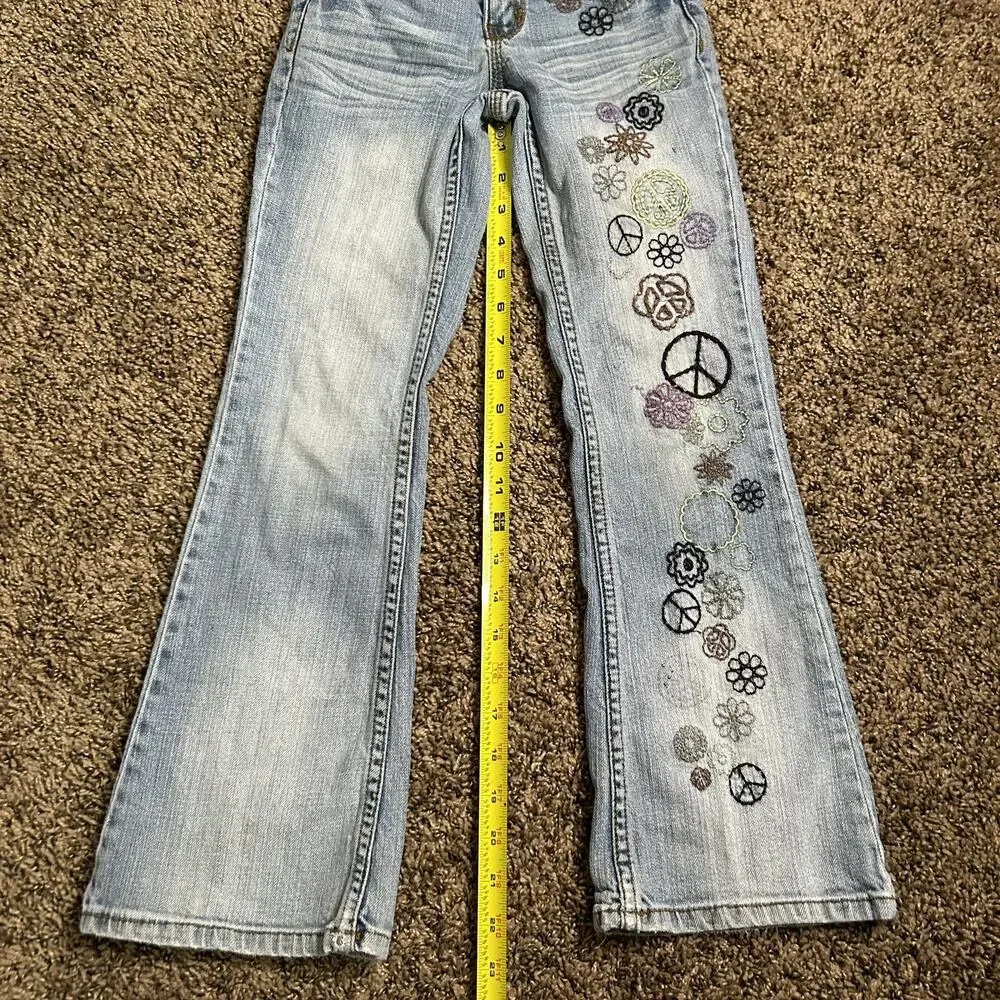 Vintage Y2K Girls Sz 8 Mudd Baby Flare Hippie Peace Sign Flare Jeans - Picture 16 of 16